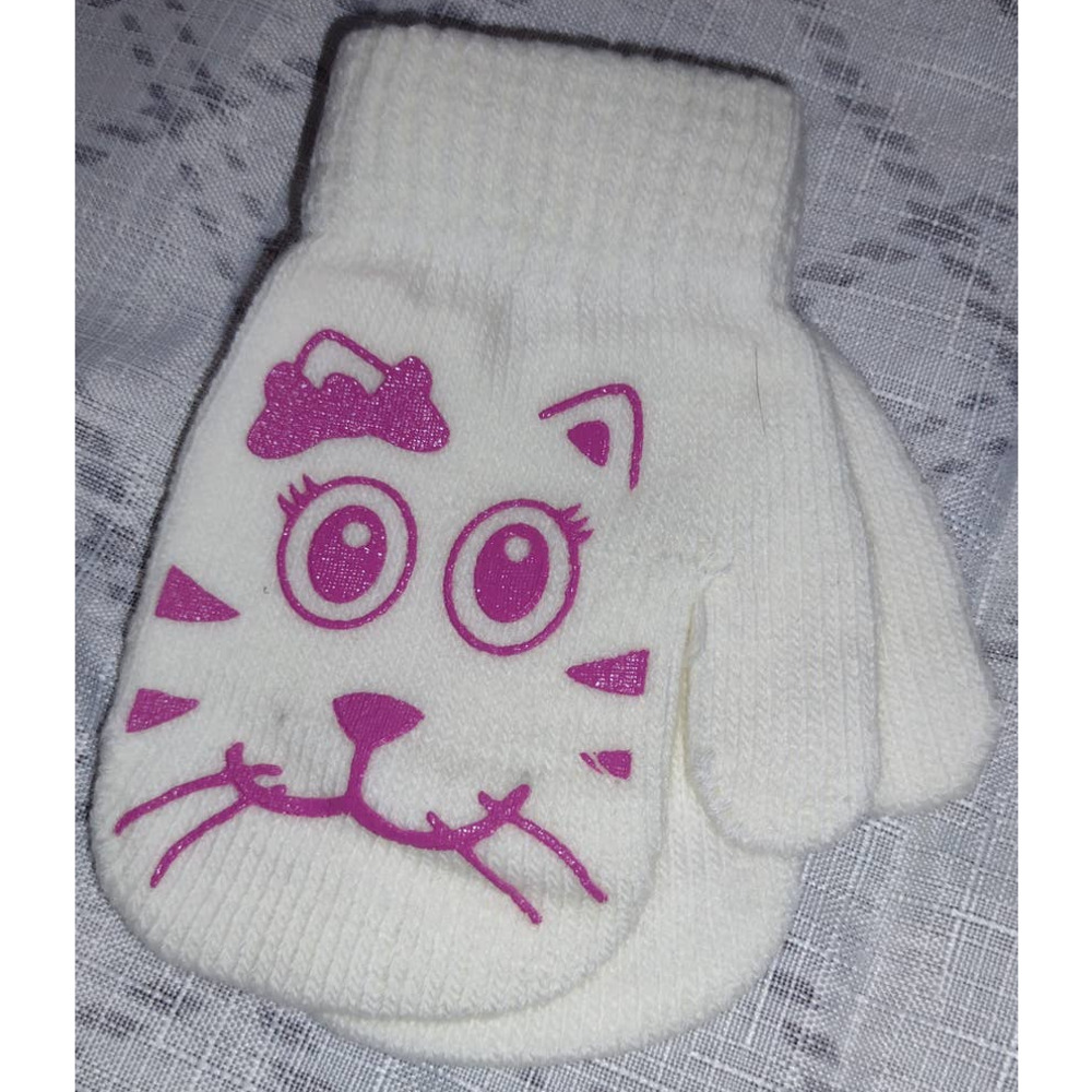 girls white and pink kitten toddler mittens one size